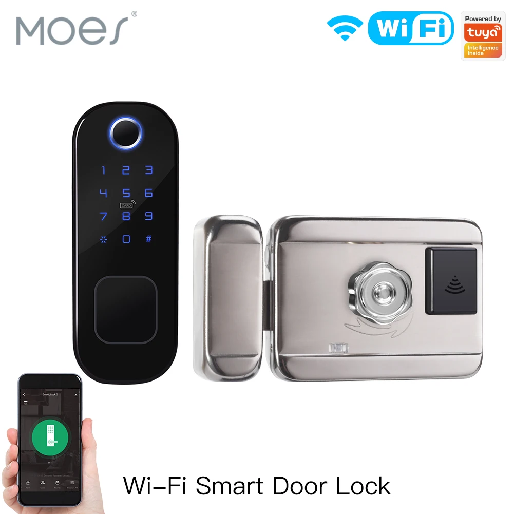 Smart Door Lock Wifi - Moes WiFi Tuya ล็อคด้วยลายนิ้วมือ, ล็อคประตูดิจิตอลล็อครหัสผ่านสำหรับการรักษาความปลอดภัยในบ้านและโรงแรม