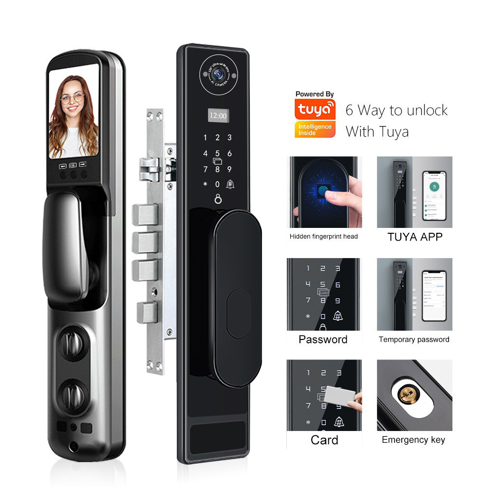 Smart Door Lock Wifi - กลอนประตูอัจฉริยะ TUYA Wifi พร้อมกล้องวงจรปิด ระบบสแกนลายนิ้วมือ กดปุ่มกดประตู