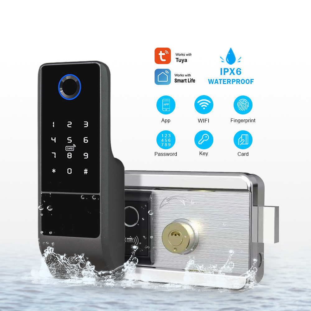 Smart Door Lock Wifi - ล็อคประตูอัจฉริยะกันน้ำแบบ WiFi ควบคุมผ่านแอป Tuya พร้อมระบบสแกนลายนิ้วมือสองด้าน รองรับการ์ดหน่วยความจำ