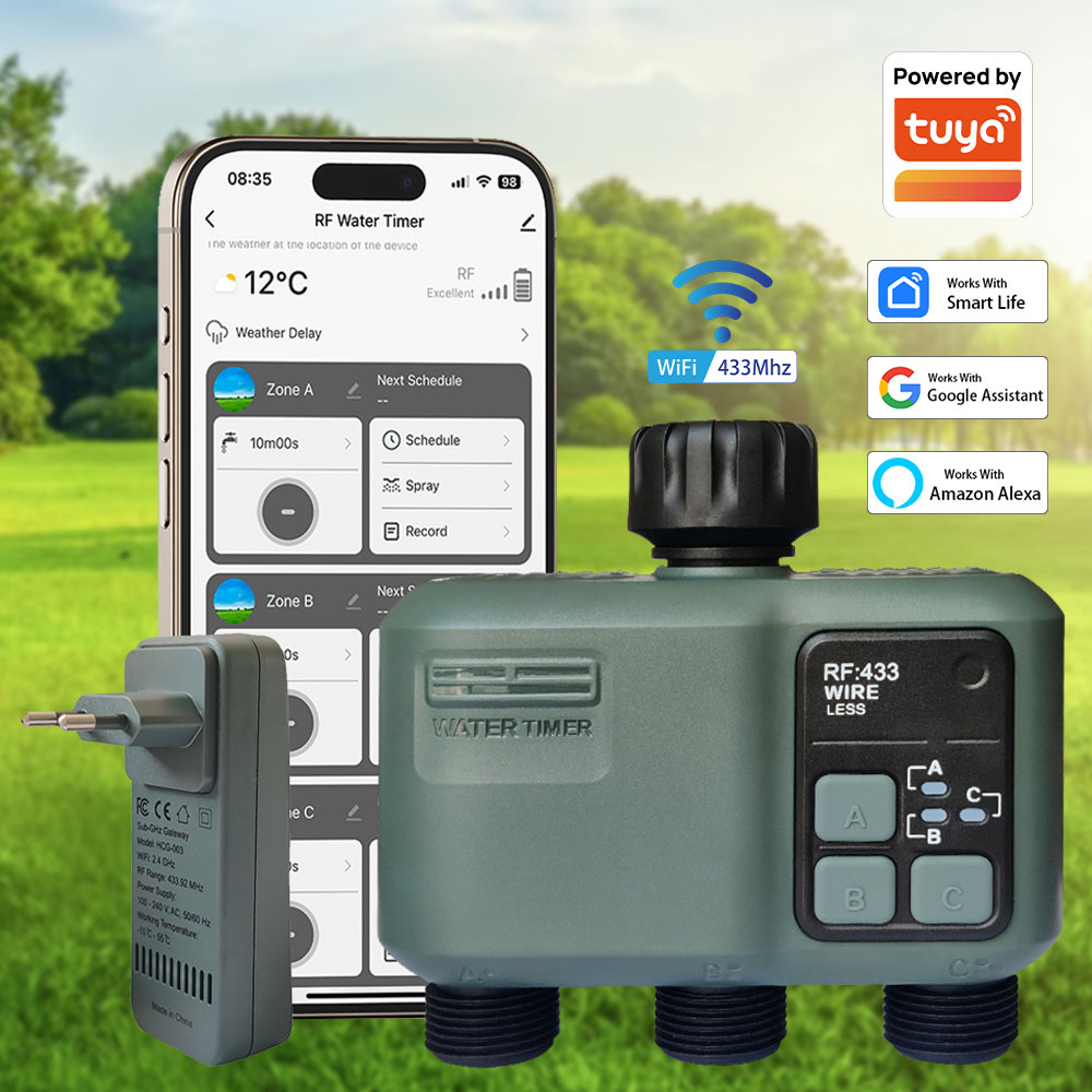 Wifi Smart Plug - ตัวควบคุมการรดน้ำอัตโนมัติแบบตั้งโปรแกรมได้ Tuya Wifi+RF433 พร้อมช่องต่อ 3 ช่อง