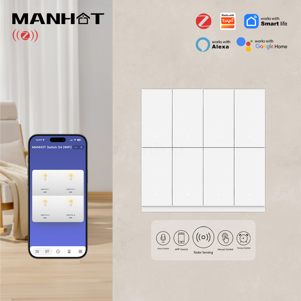สวิตช์ไฟอัจฉริยะ MANHOT 6/8 ช่ - Smart Light Switch Wifi บทวิจารณ์และราคา